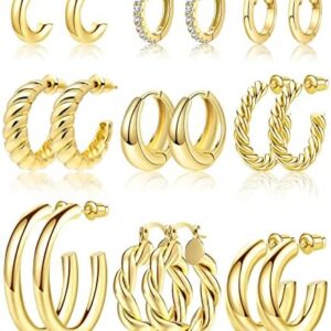 Adoyi Gold Hoop Earrings Set for Women Girls Trendy 14K Plated Gold Hoops Small Chunky Earrings Twisted Huggie Ear ring Pack Lightweight 9 Pairs Jewelry Set for Valentines Mother's Day Birthday Gifts: Clothing, Shoes & Jewelry